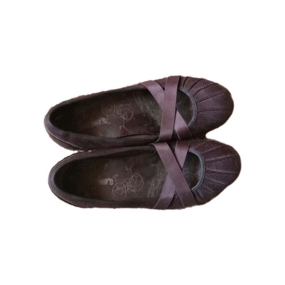 SKECHERS Women's Brown Mary Jane Flats Size 7.5 Criss Cross Strap Comfort Shoes - Picture 2 of 9